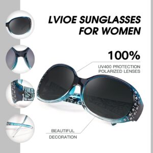 LVIOE Polarized Sunglasses for Women, Rhinestone Wrap Around Sunglasses with UV Protection Lens LS008