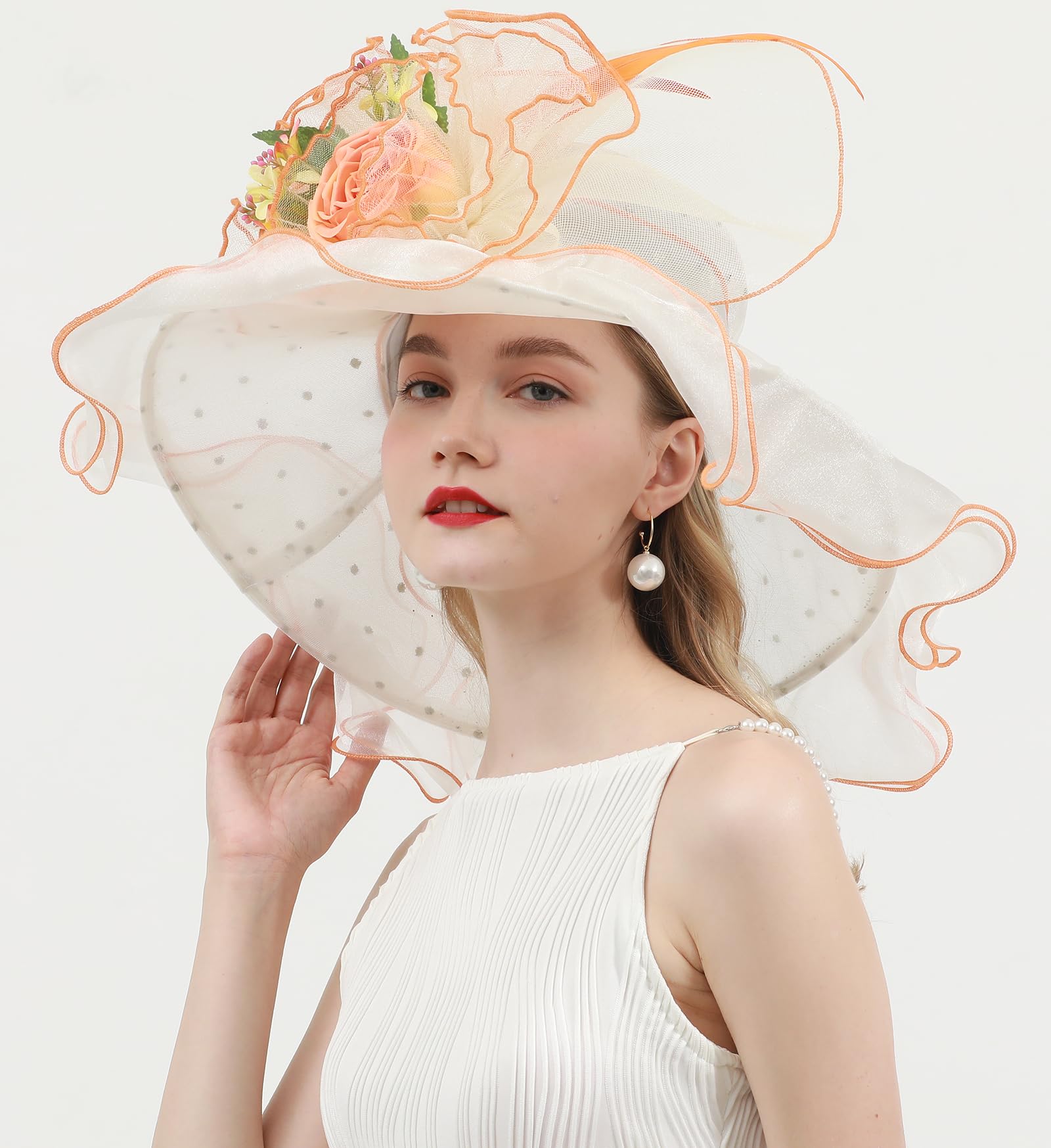 ORIDOOR Women Organza Fascinator Kentucky Hat Derby Floral Tea Party Wedding Hat B866 Beige …