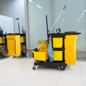 2 Pack Cleaning Cart Bag Zippered Front Replacement Janitorial Cart Bag 24 Gallon Large Capacity Commercial Cleaning Bags for Cleaning Cart Housekeeping Carts, Yellow, 26.5 x 15.5 x 10.5 Inch