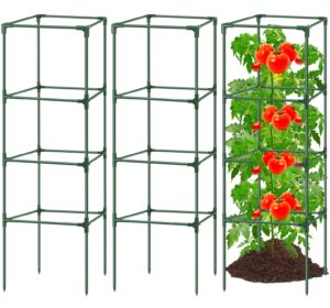 3pack tomato cages for garden,square tomato plant cage support heavy duty pole 57*15.4*15.4 inches,steel plant tower stakes,cherry tomato trellis cucumber for climbing vegetables flowers fruits-green