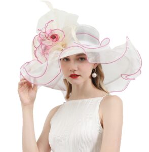 oridoor women organza fascinator kentucky hat derby floral tea party wedding hat a865 pink white …