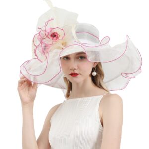 ORIDOOR Women Organza Fascinator Kentucky Hat Derby Floral Tea Party Wedding Hat A865 Pink White …