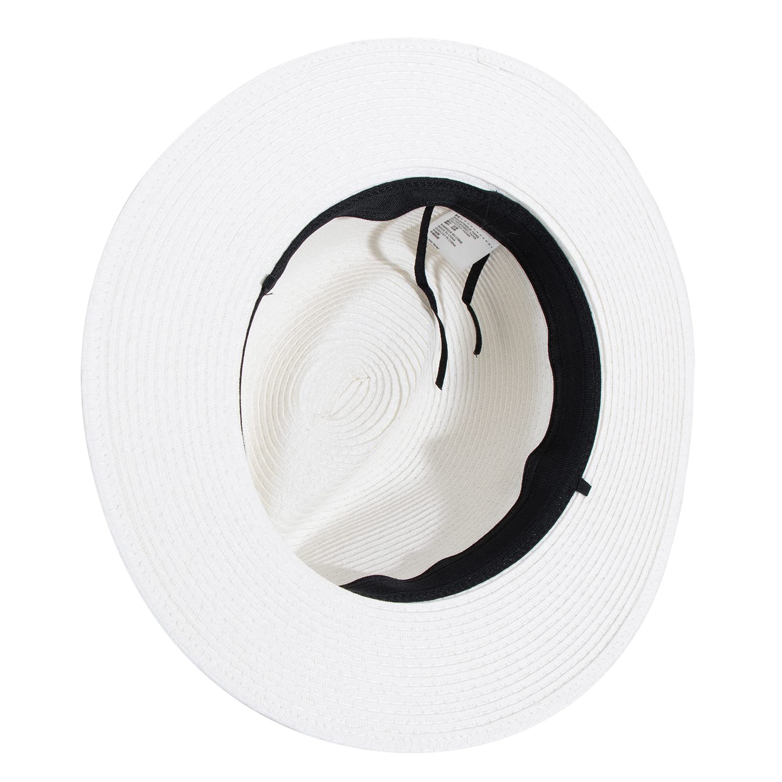 Cmprvgd Women Panama Sun Straw Hat Fedora Travel Wide Brim Packable Summer Beach Hats UPF 50+ White