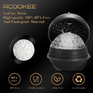 ACOOKEE Novelty Golf Ball Ice Maker Mold Set of 2, Funny Golf Gifts for Men Golfers, 2.5" Large Sphere Round Ice Cube Molds for Whiskey, Bourbon, Cocktails