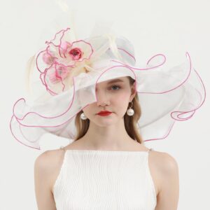 ORIDOOR Women Organza Fascinator Kentucky Hat Derby Floral Tea Party Wedding Hat A865 Pink White …