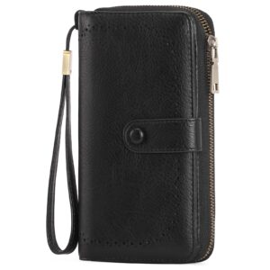 GAEKEAO Leather Credit Card Holder Wallet for Women RFID Blocking Large Capacity Bifold Zipper Card Case Organizer with Wristlet 45 Slots