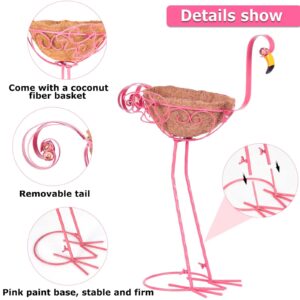 Kikth Set of 2 Pink Metal Flamingo Planters with Basket for Indoor Outdoor Garden Yard Decor