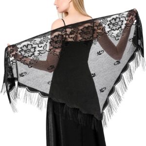 ladiery triangle lace shawls and wraps for evening dresses with tassels for evening party mesh wedding shawls