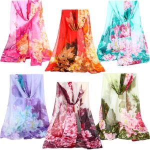 Sureio 6 Pcs Scarves for Women Lightweight Summer Floral Print Pattern Scarf for Women Dressy Long Thin Scarf Shawl(Stylish Style)