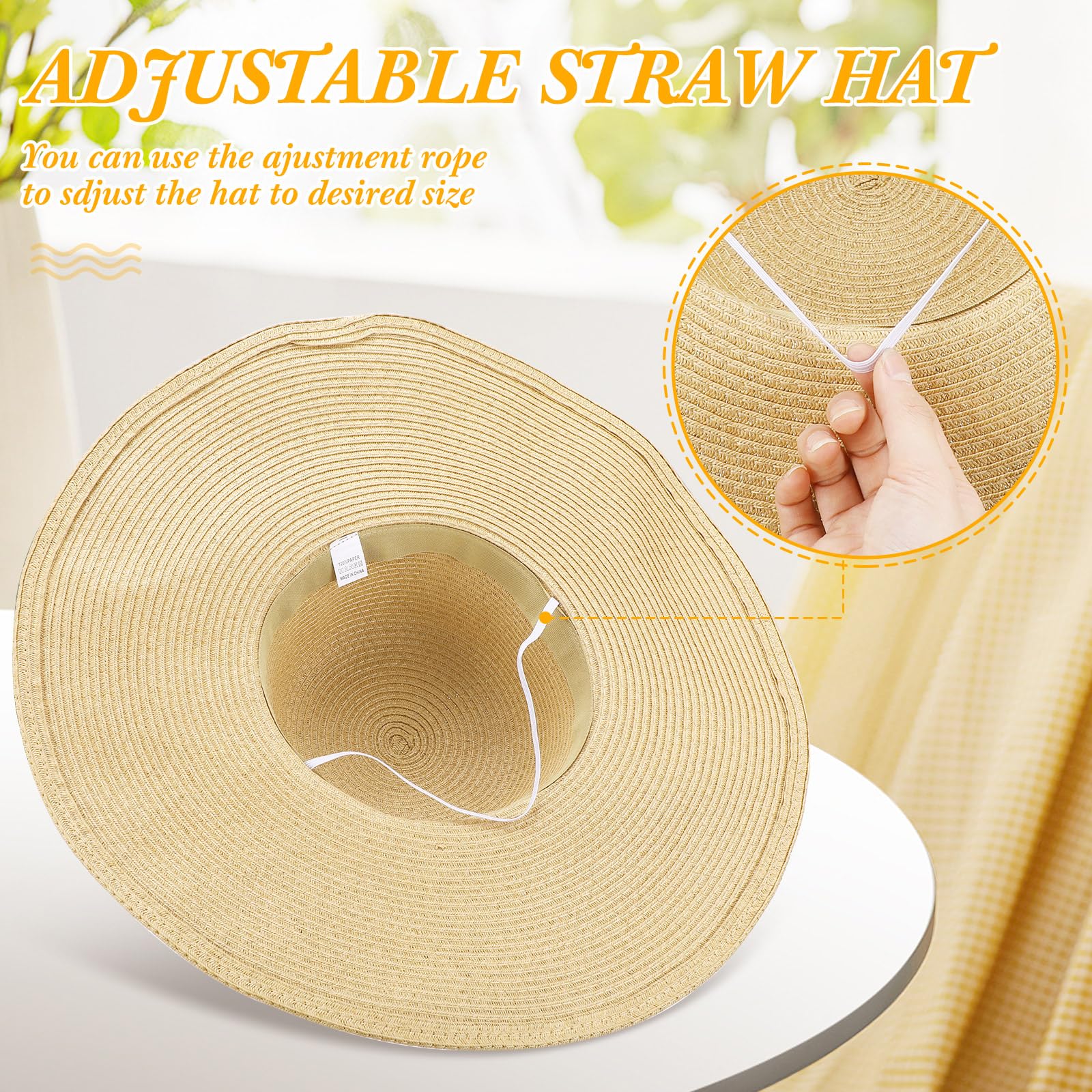 Sintuff 4 Pcs Women's Wide Brim Straw Hats Big Floppy Foldable Roll up Cap Beach Sun Hat UPF 50+ for Summer(Beige, Simple)