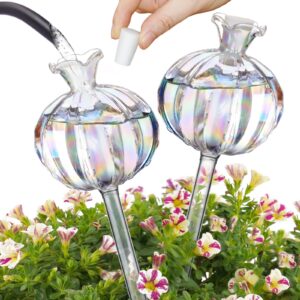 nihome plant watering globes 2-pack, iridescent glass cactus self watering globe, glass waterer for potted plants - 4.7oz/140 ml capacity automatic mini irrigation system, adorable gardening gift