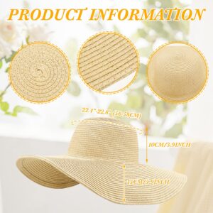 Sintuff 4 Pcs Women's Wide Brim Straw Hats Big Floppy Foldable Roll up Cap Beach Sun Hat UPF 50+ for Summer(Beige, Simple)