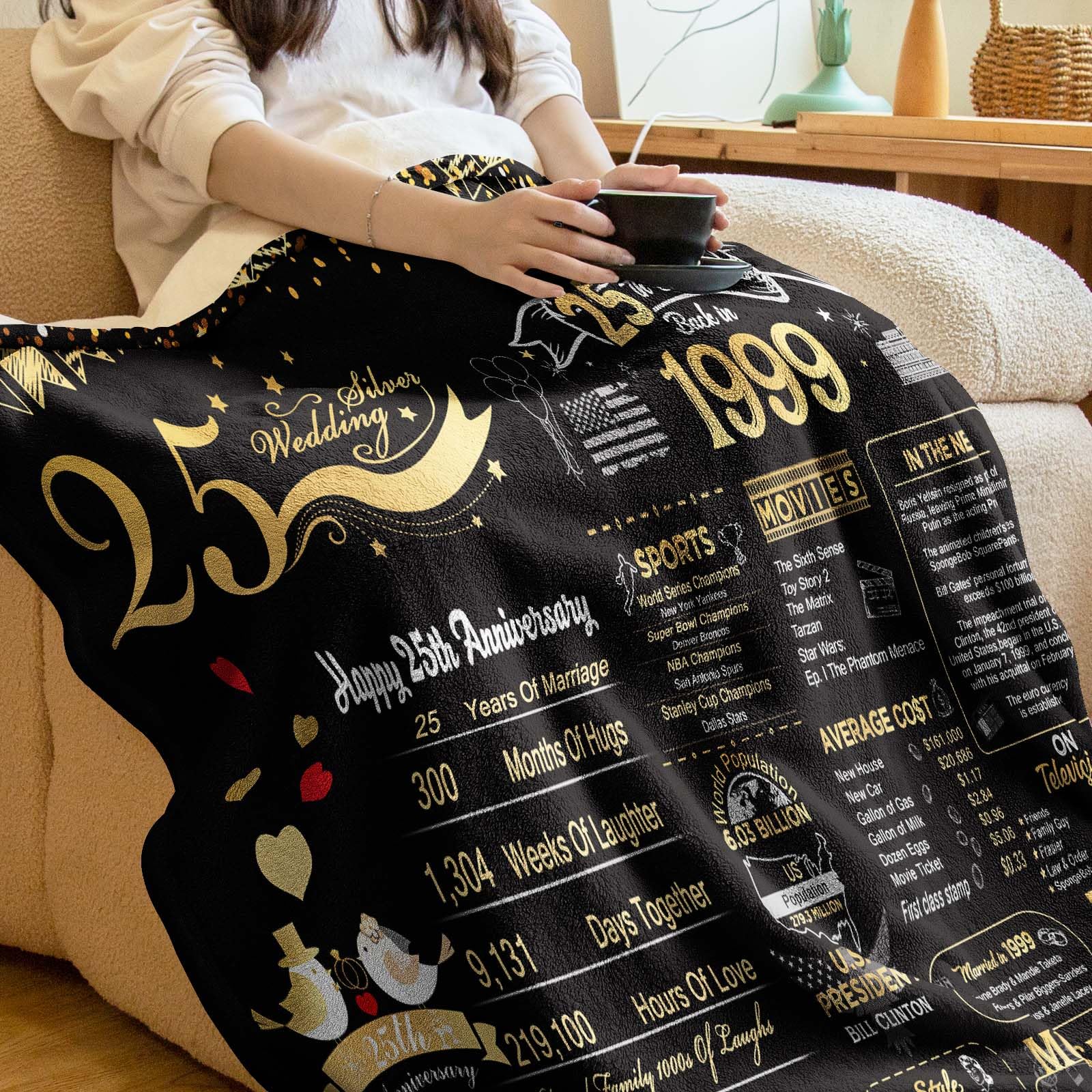 elseven 25th Anniversary Wedding Gift 25th Wedding for Her 25 Year Anniversary for Couples Wife Husband Best Anniversary Blanket Present Throw Blanket 60 x 50 Inch