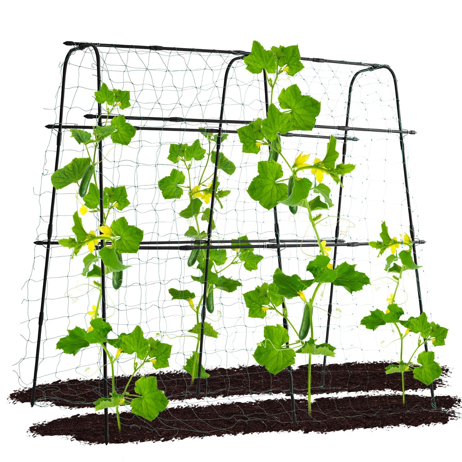 Lalahoni Garden Cucumber Trellis for Climbing Plants Outdoor, 5.3 FT Tall Metal Arch Plant Support for Vegetable Fruit Flower Vine Plant, Pea Tunnel A-Frame Trellis for Raised Bed, with Garden Netting