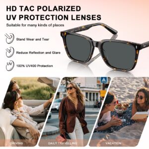 CARFIA Trendy Retro Acetate Womens Sunglasses Polarized UV Protection, Small Face Classic Square Tortoise Gray Lens