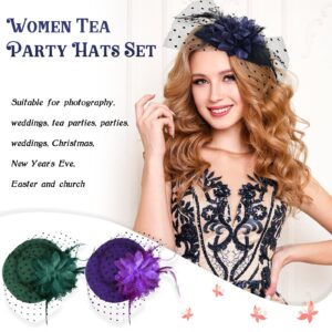 Jeyiour 15 Pcs Tea Party Hats for Women 20s Fascinators Pillbox Hats Headwear with Veil Flower Feathers for Wedding Church Tea Party