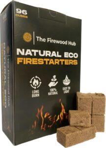 fire starter cubes - 96 pack | long burning fire starters for campfires | charcoal starter made from wood fibre and wax | up to 10 minutes burn time