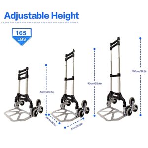 Folding Hand Truck, 165lbs Load Stair Climbing Cart with Silent Wheel, Light Weight Portable Folding Dolly Multi-fuctional Foldable Hand Cart Heavy Duty Utility Cart for Home Office & Travel Use