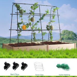 Lalahoni Garden Cucumber Trellis for Climbing Plants Outdoor, 5.3 FT Tall Metal Arch Plant Support for Vegetable Fruit Flower Vine Plant, Pea Tunnel A-Frame Trellis for Raised Bed, with Garden Netting