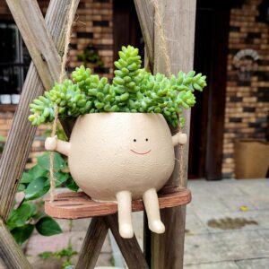 umesong swing face planter pot hanging resin flower head planters for indoor outdoor plants succulent pots for string of pearls plant live gift ideas for mother, christmas