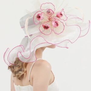 ORIDOOR Women Organza Fascinator Kentucky Hat Derby Floral Tea Party Wedding Hat A865 Pink White …