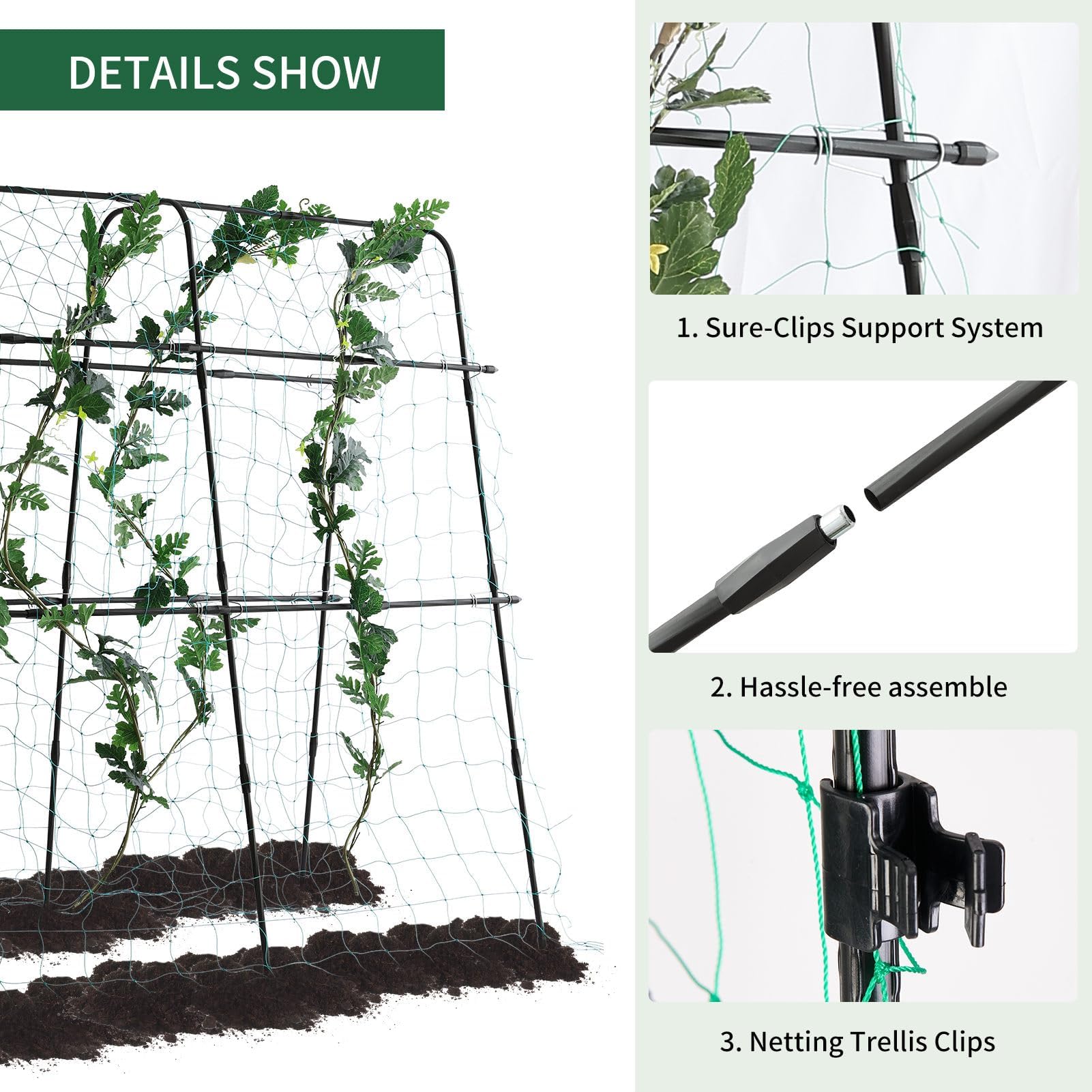 Lalahoni Garden Cucumber Trellis for Climbing Plants Outdoor, 5.3 FT Tall Metal Arch Plant Support for Vegetable Fruit Flower Vine Plant, Pea Tunnel A-Frame Trellis for Raised Bed, with Garden Netting