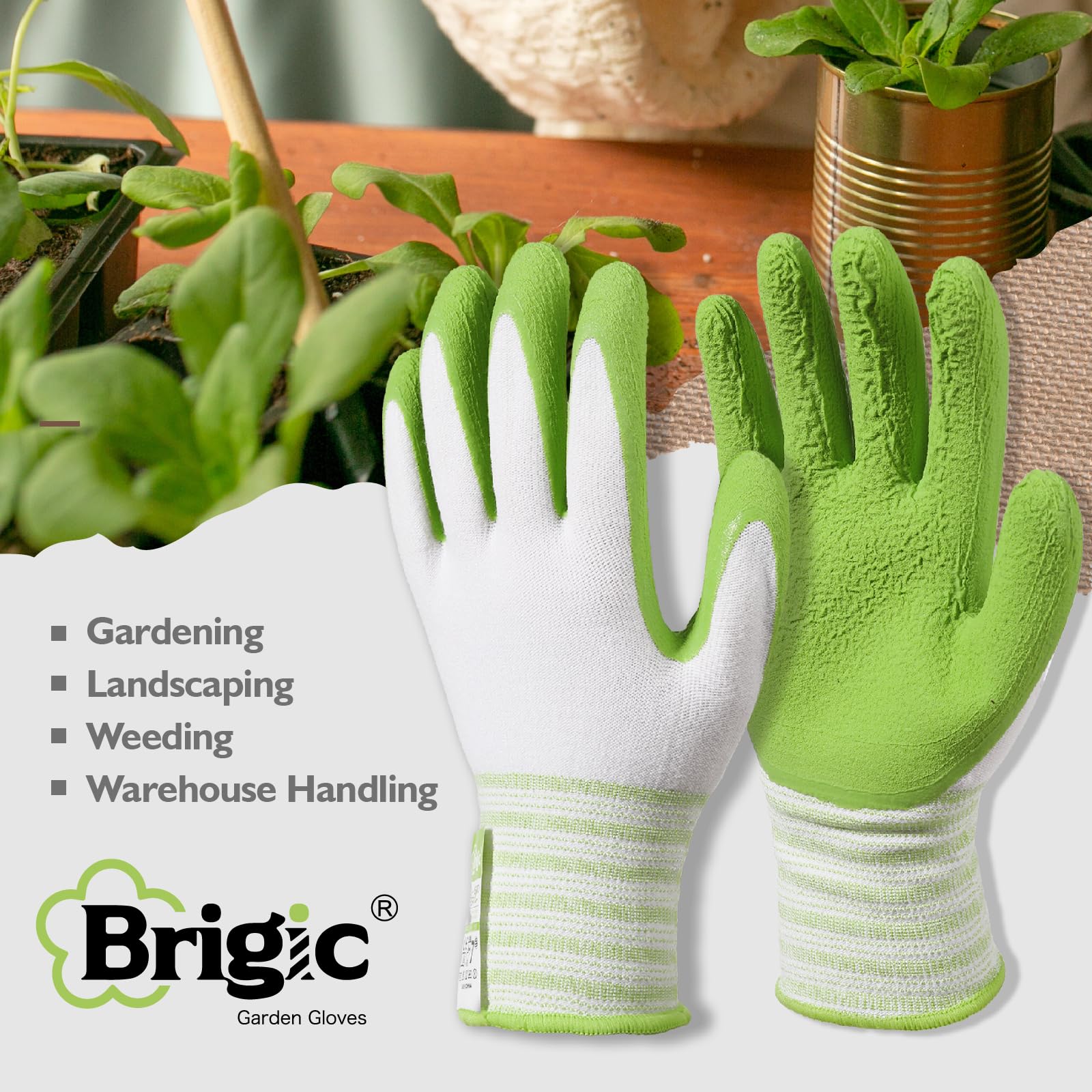 Brigic Bamboo Gardening Gloves 2 pair, Breathable Rubber Coated, Outdoor Work Garden Gloves For Women, Green & Purple (Medium)