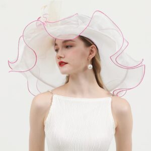 ORIDOOR Women Organza Fascinator Kentucky Hat Derby Floral Tea Party Wedding Hat A865 Pink White …