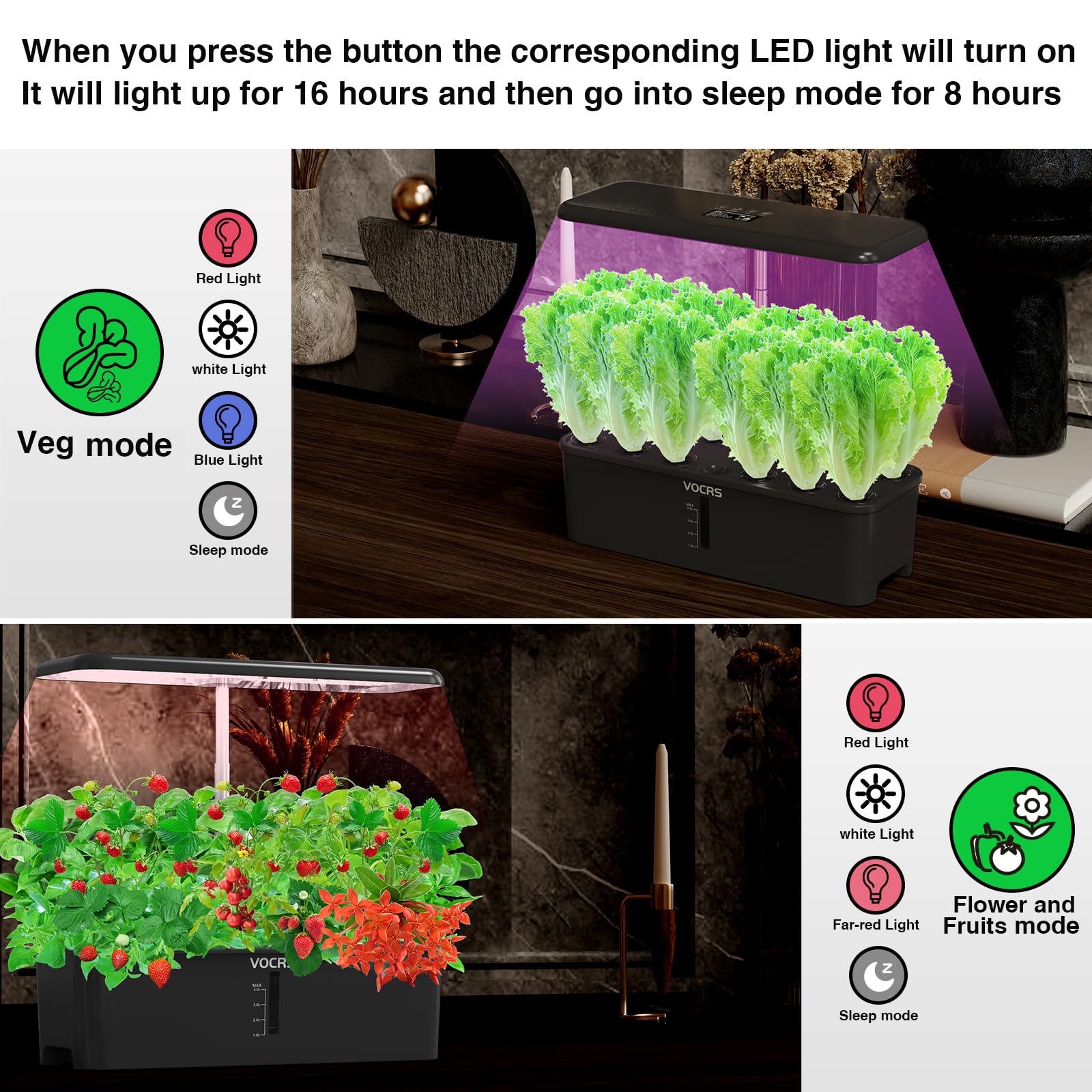 Hydroponics Growing System Indoor Garden - VOCRS 12 Pods Herb Garden Kit Indoor with LED Grow Light, Plants Germination Kit(No Seeds) with Pump System, Adjustable Height Up to 17.7" for Home, Black