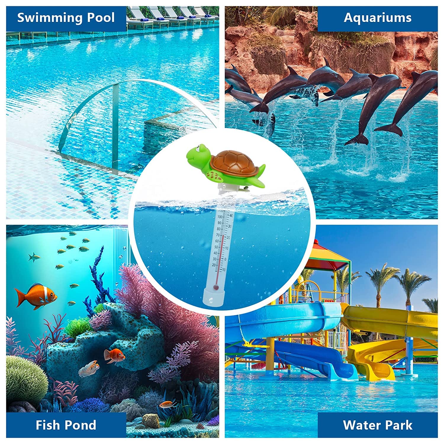 Floating Pool Thermometer, Large Display with String Easy to Read, Shatter Resistant, for Outdoor & Indoor Swimming Pools, Spas, Hot Tubs & Aquariums (Turtle)