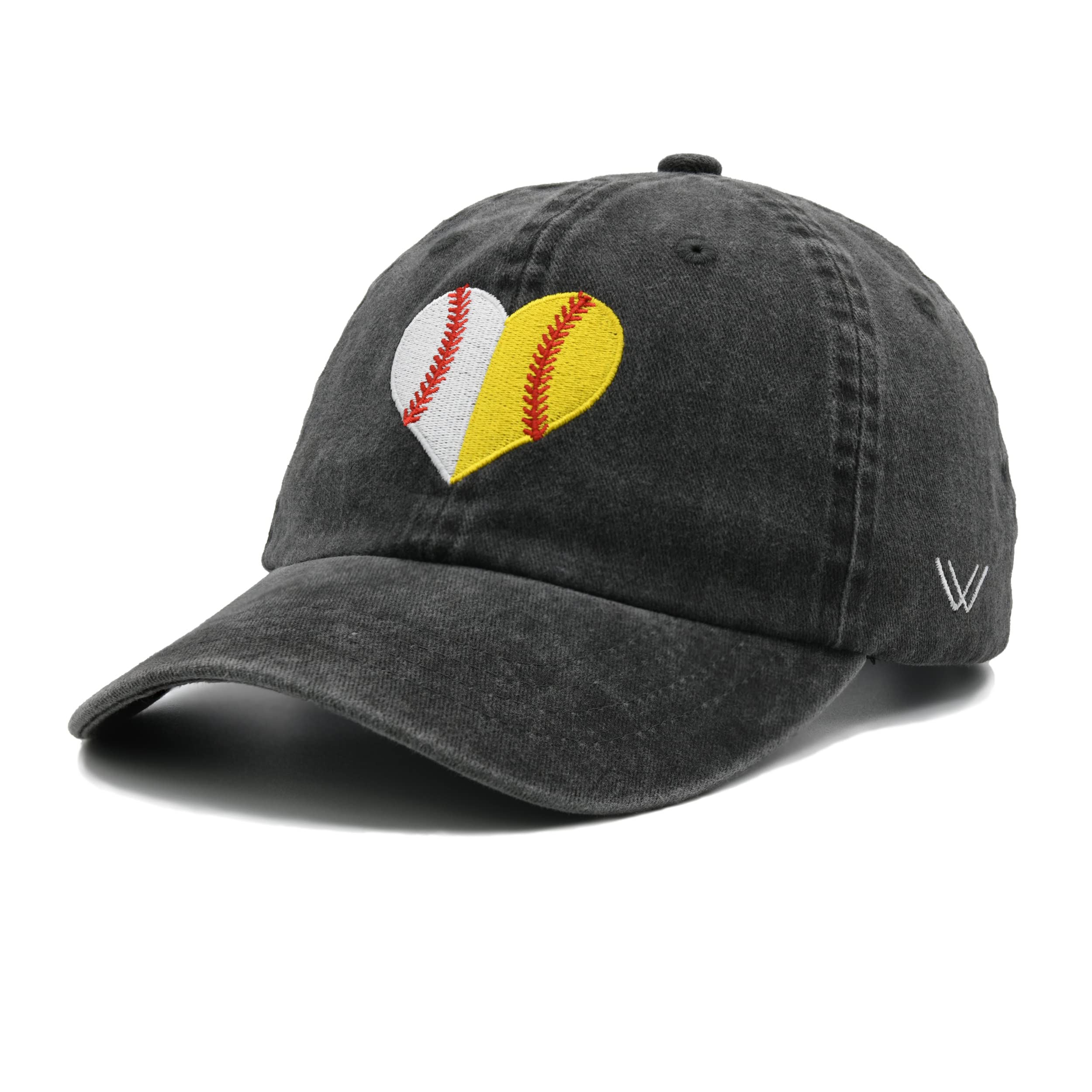 Waldeal Womens Heart Ball Hat, Adjustable Embroidered Softball Mom Baseball Mom Cap Black