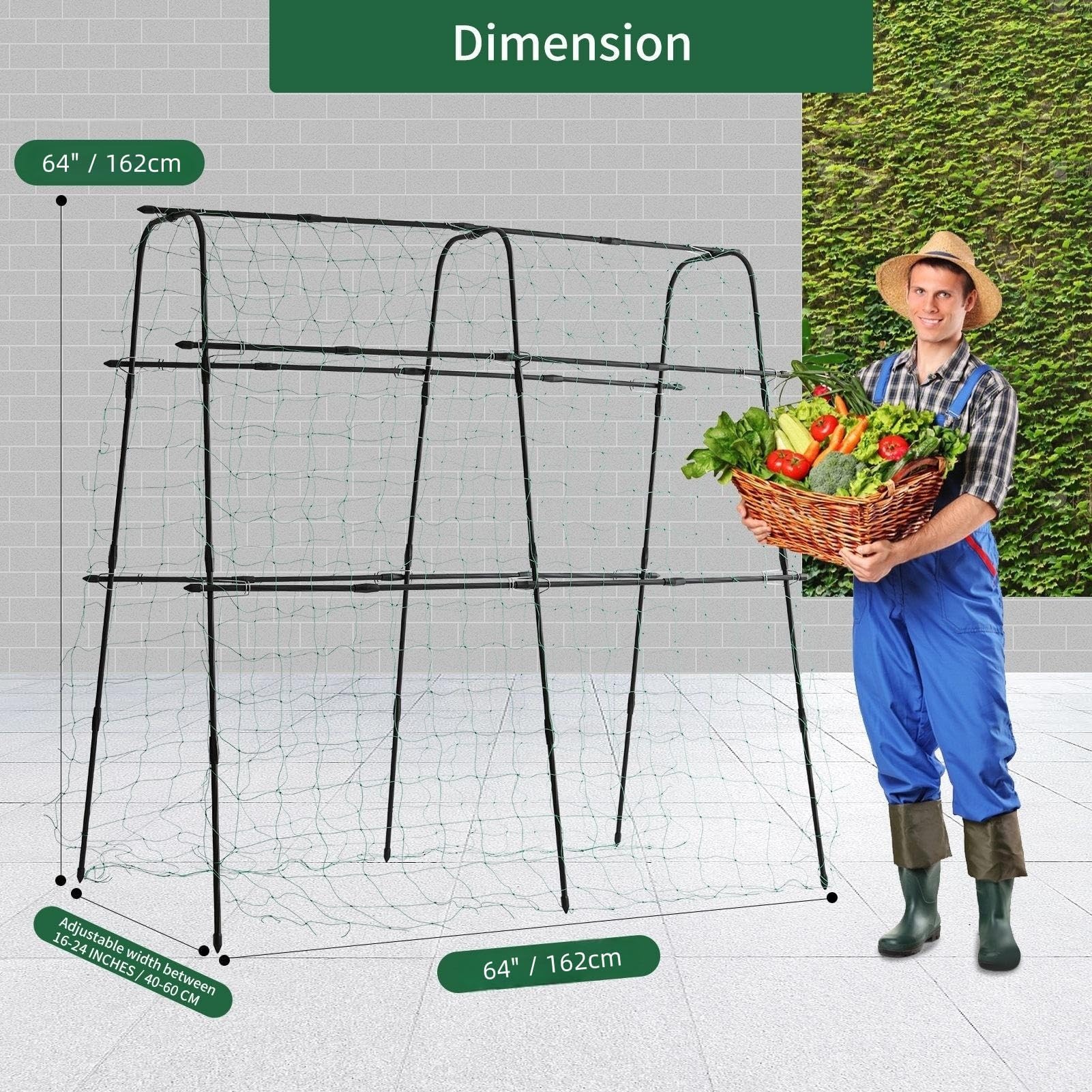 Lalahoni Garden Cucumber Trellis for Climbing Plants Outdoor, 5.3 FT Tall Metal Arch Plant Support for Vegetable Fruit Flower Vine Plant, Pea Tunnel A-Frame Trellis for Raised Bed, with Garden Netting