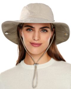 waterproof bucket rain hat for women wide brim summer upf50+ cowboy sun hat men foldable soft floppy beach hat beige