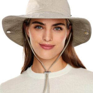 Waterproof Bucket Rain Hat for Women Wide Brim Summer UPF50+ Cowboy Sun Hat Men Foldable Soft Floppy Beach Hat Beige