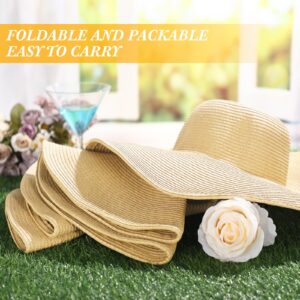 Sintuff 4 Pcs Women's Wide Brim Straw Hats Big Floppy Foldable Roll up Cap Beach Sun Hat UPF 50+ for Summer(Beige, Simple)