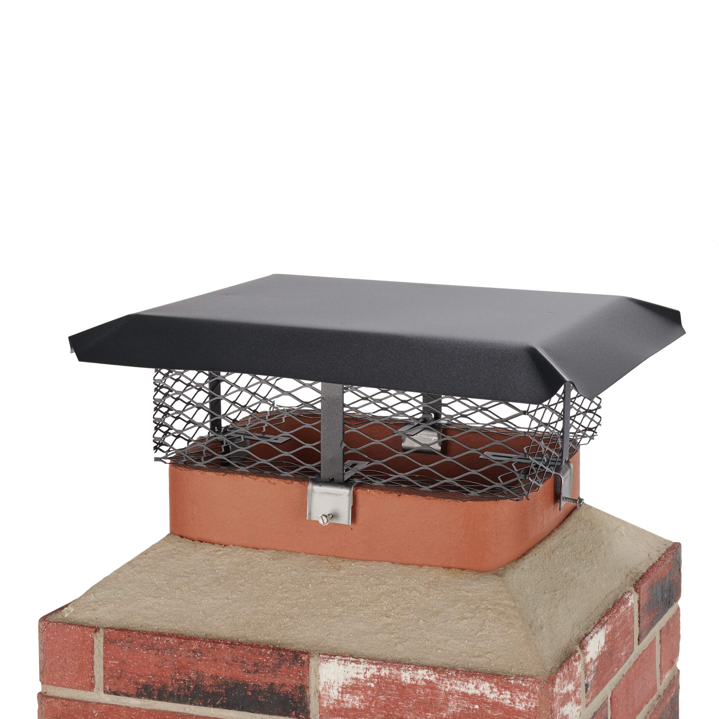 Adjustable Single-Flue Chimney Cap - HY-Guard Galvanized Steel Chimney Cover, Bolt-On Adjustable Chimney Cap, Chimney Flue Cover to Fit Various Flue Tile Sizes, Chimney Vent Cap (Black Powder Finish)