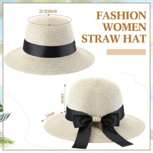 Pasimy 12 Pcs Women Straw Sun Hats with Bowknot Panama Wide Brim Roll up Hat for Women Girls Foldable Floppy Hat Summer Cap for Beach Travel Outdoor Pool Multicolor