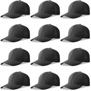 nobondo 12 pack unisex baseball caps - bulk wholesale blank plain adjustable hats for men & women - black