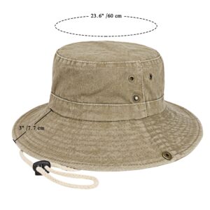 Unisex Cotton Boonie Hat Summer Outdoor Packable Fishing Bucket Hat Beach Sun Hat with String for Women Men (US, Alpha, One Size, Retro Khaki)