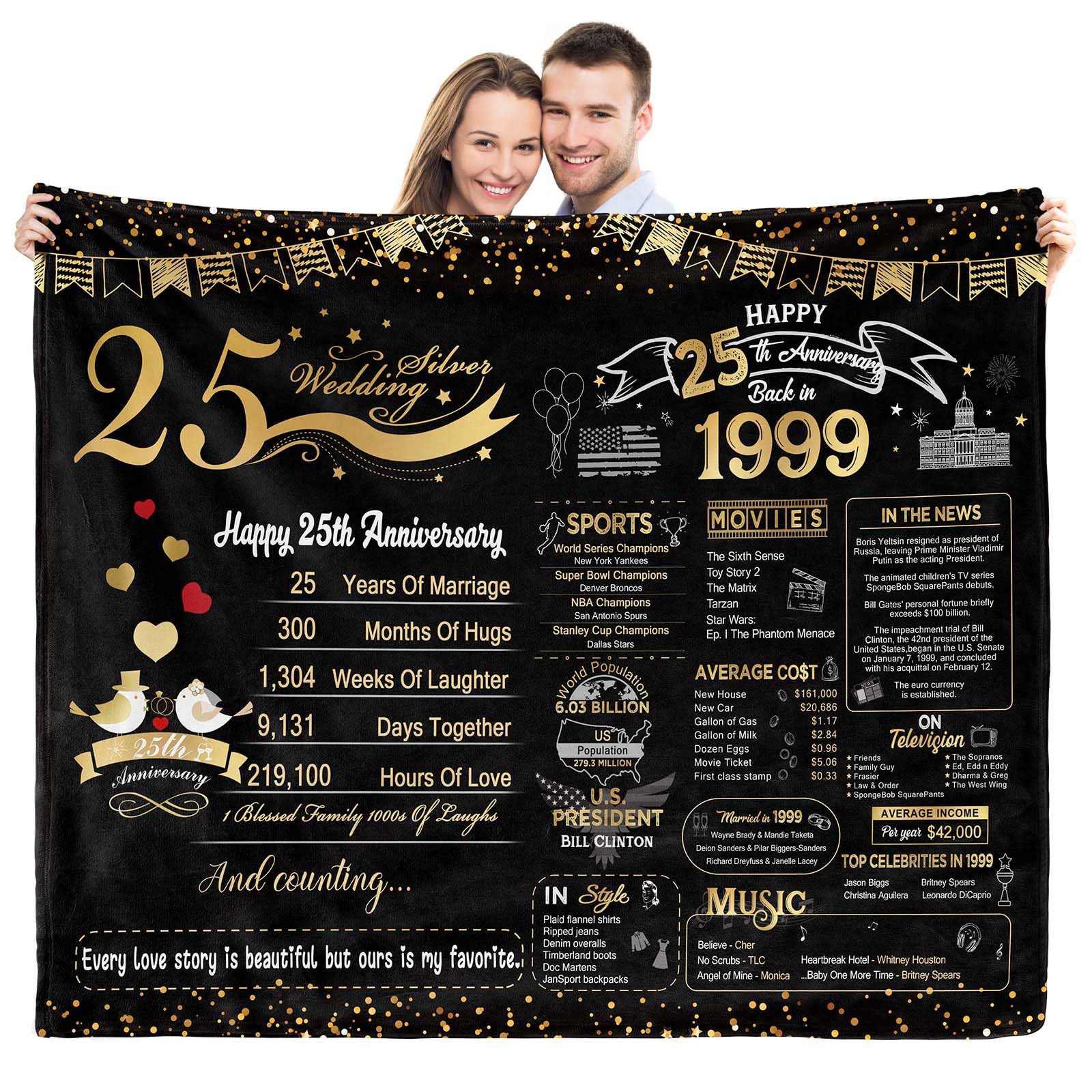 elseven 25th Anniversary Wedding Gift 25th Wedding for Her 25 Year Anniversary for Couples Wife Husband Best Anniversary Blanket Present Throw Blanket 60 x 50 Inch