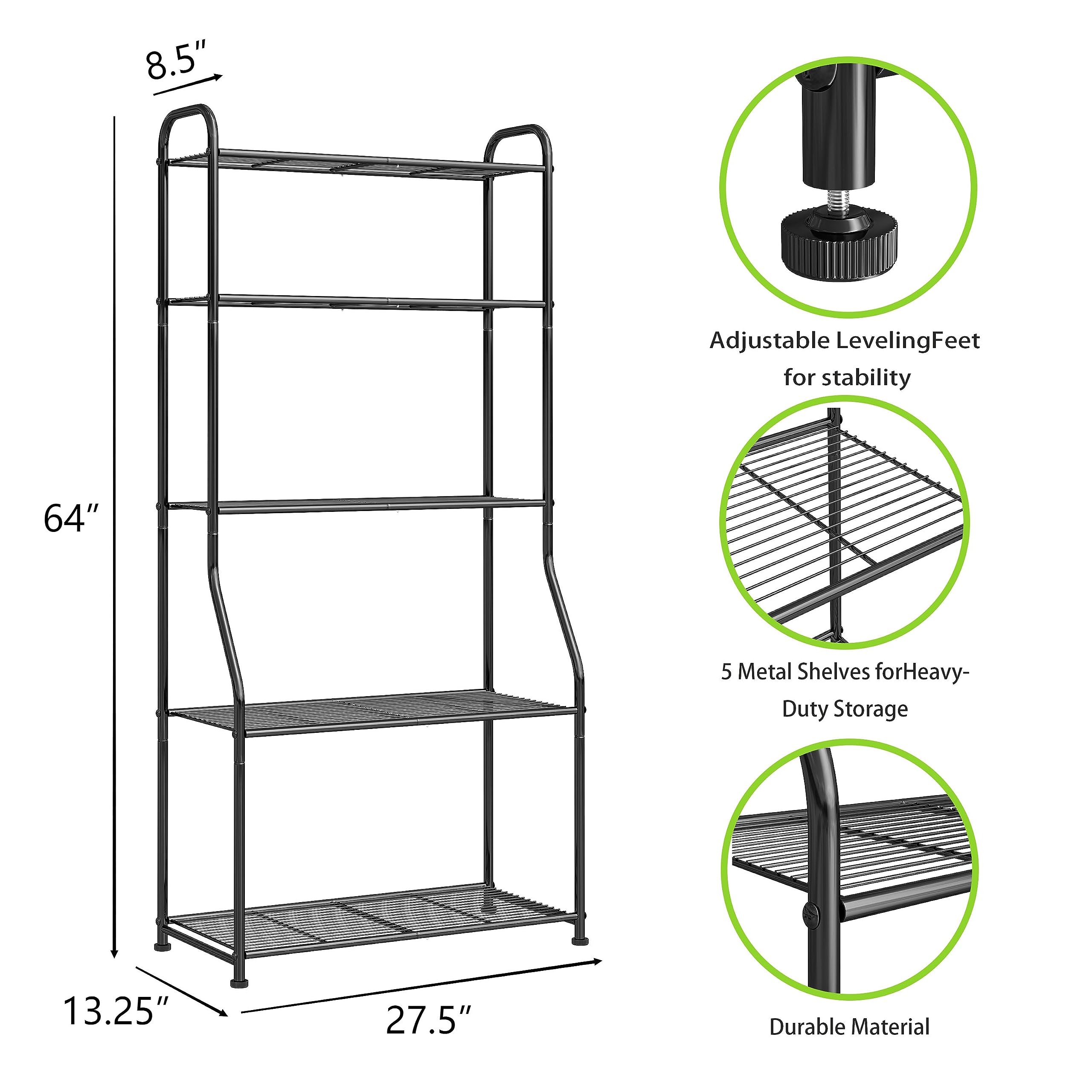 Plant Stand 5-Tier Plant Shelf for Indoor Outdoor, Waterproof Metal Tall Plant Stand for Living Room Bathroom Balcony Garden, Black