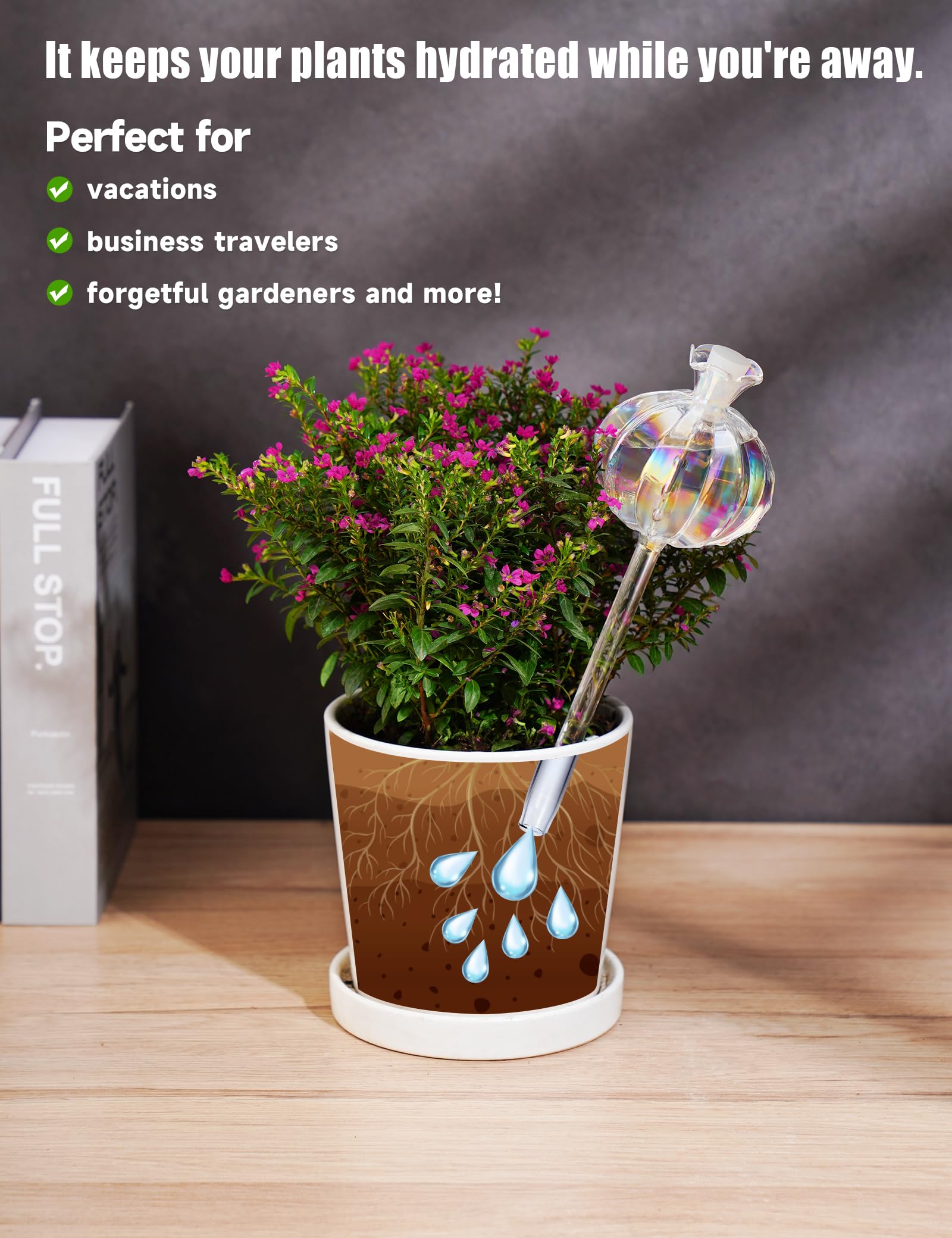 NiHome Plant Watering Globes 2-Pack, Iridescent Glass Cactus Self Watering Globe, Glass Waterer for Potted Plants - 4.7OZ/140 ML Capacity Automatic Mini Irrigation System, Adorable Gardening Gift