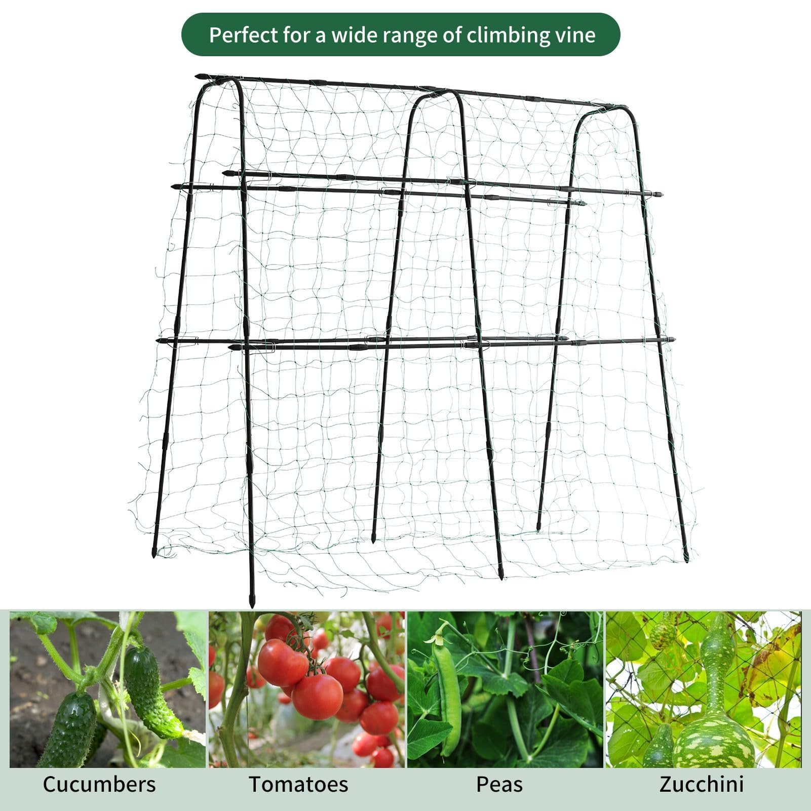 Lalahoni Garden Cucumber Trellis for Climbing Plants Outdoor, 5.3 FT Tall Metal Arch Plant Support for Vegetable Fruit Flower Vine Plant, Pea Tunnel A-Frame Trellis for Raised Bed, with Garden Netting