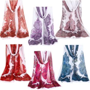 sureio 6 pcs scarves for women lightweight summer floral print pattern scarf for women dressy long thin scarf shawl(classic style)