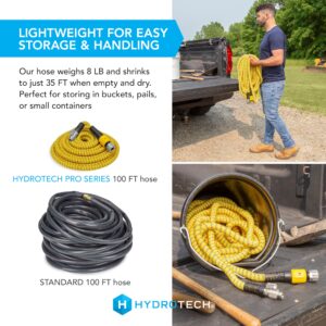 HydroTech 100ft Pro Series 3/4" Expandable Burst Proof Garden Max Flow Hose – Lightweight & Durable – Features Flow-Control Shut-Off & Strain Relief Guard (100 Feet)