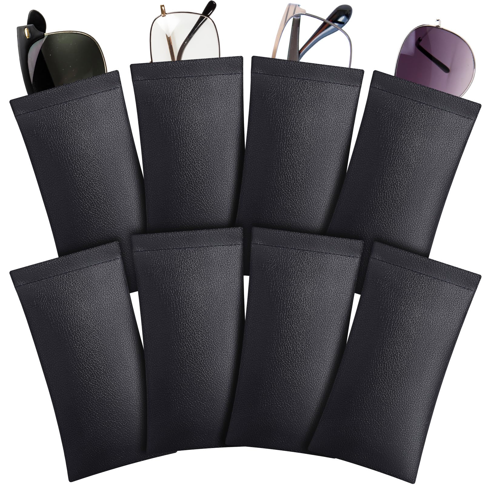 Xuhal 8 Pcs Leather Glasses Case Sunglasses Pouch Eyeglass Case Soft Squeeze Top Portable Travel Glasses Sleeve for Women Men (Black)