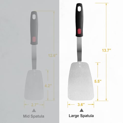 Stainless Steel Flexible Spatula Solid Turner, XiaoZu Thin Metal Spatula for Cast Iron Skillet, Thin Blade and Heat Resistant Silicone Handle, Great for Egg, Cookie, Meat, Crep, Large