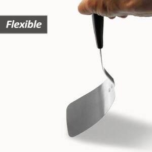 Stainless Steel Flexible Spatula Solid Turner, XiaoZu Thin Metal Spatula for Cast Iron Skillet, Thin Blade and Heat Resistant Silicone Handle, Great for Egg, Cookie, Meat, Crep, Large