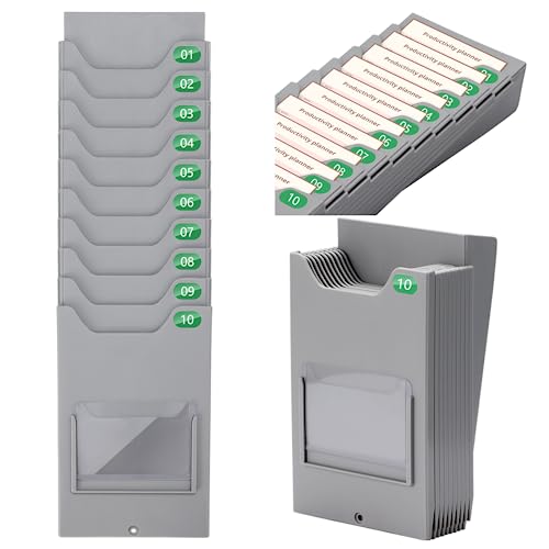 Time Card Holder, 10-Slot Attendance Card Rack, Easy to Hang, Retractable Time Card Wall Holder Rack with Number Labels 01-10