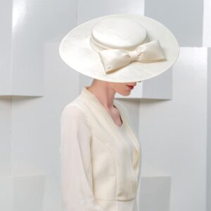 Wide Brim Hats for Women Big Bowknot Formal Occasion Kentucky Cap Lady Wedding Cocktail Party Flat Top Fedoras Beige White